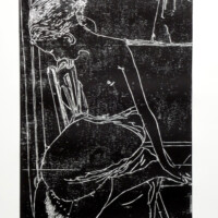 Mädchen (knieend), 2012, Holzschnitt, 70 x 50cm