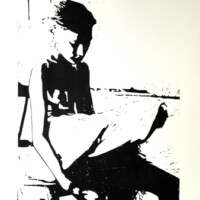 Mädchen (nach unten blickend), 2012, Holzschnitt, 70 x 50 cm